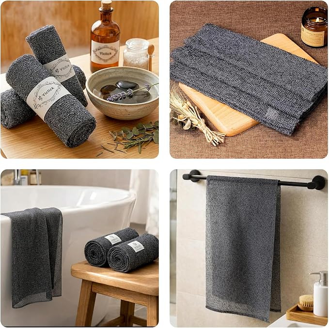 Yiclick 3 PCS Exfoliating Washcloth Towels - Exfoliating Body Scrubber Exfoliator, Back Scrubber for Shower Bath Use, Japanese & Korean Scrub Wash Cloths, Loofah Lufa Sponge Washer for Women Men