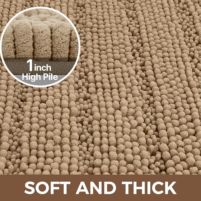 Bcoimo Large Bathroom Rug, Chenille Bath Mat with High Low Pile Design, Soft Absorbent Non Slip Bath Rug, Machine Washable Quick Dry Mat for Shower, Tub, Sink and Vanity