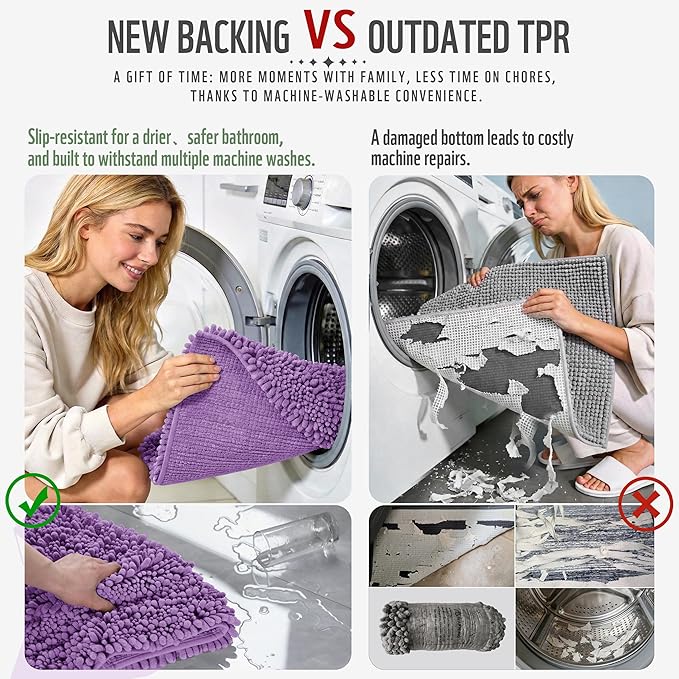 Yimobra Bathroom Rugs Non Slip Washable 32x20 Inch - Ultra Soft Absorbent Chenille Bath Mat, Quick Dry Shaggy Floor Carpet for Tub Shower, Lavender Home Decor Accessories