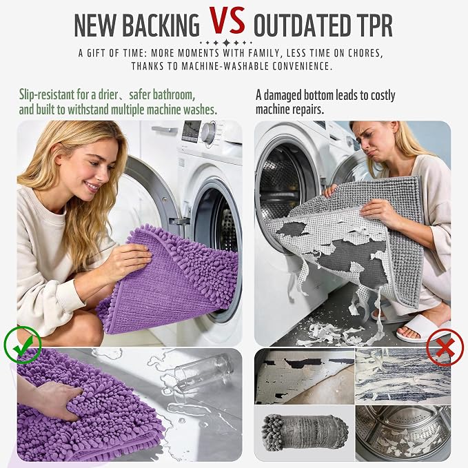 Yimobra Large Bathroom Rugs Non Slip Washable 36x24 Inch - Ultra Soft Absorbent Chenille Bath Mat, Quick Dry Shaggy Floor Carpet for Tub Shower, Lavender Home Decor Accessories