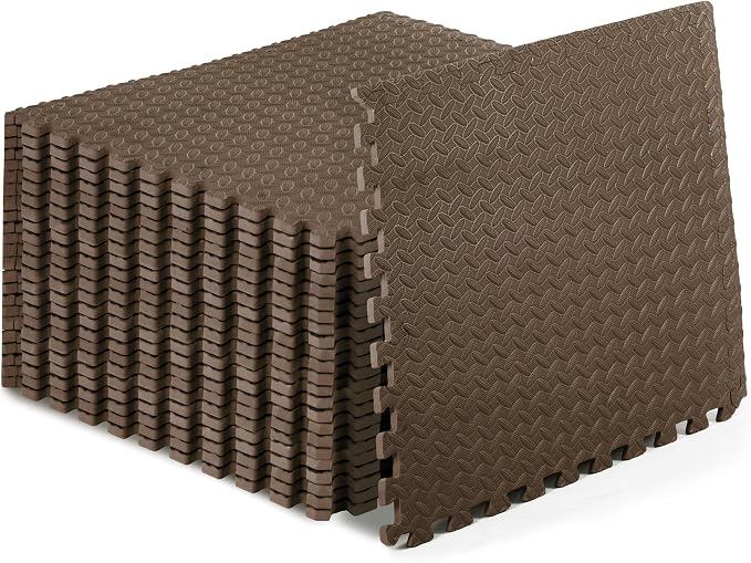 ProsourceFit Exercise Puzzle Mat 1/2-inch, EVA Interlocking Foam Floor Tiles for Home Gym, Workout Equipment, Kids Play Areas, Brown, 96 Sq Ft - 24 Tiles