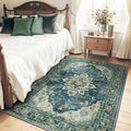 RELEANY Area Rugs 4'x5' Washable Non-Slip, Floral Vintage Distress Medallion Carpet for Living Room Bedroom Dining Room, Dark Blue Vintage