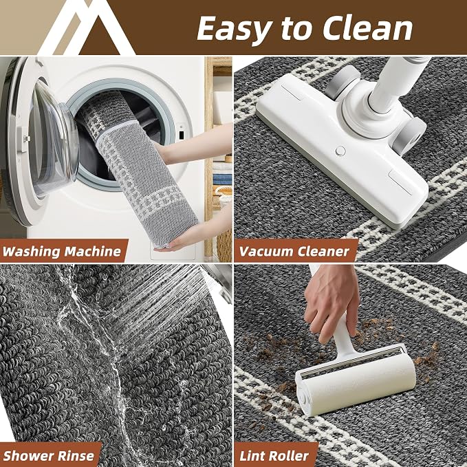 COSY HOMEER Kitchen Rugs Non-Slip 20x30/20x48 Inch Thick Polypropylene Standing Mat for Home Machine Washable, Black