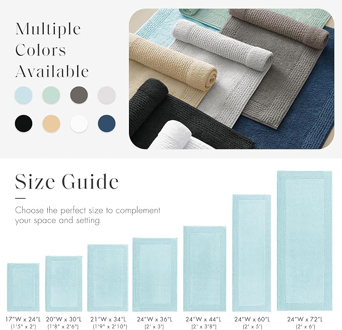 Madison Park Splendor Reversible 100% Cotton Tufted Bathroom Rug-3000 GSM Hotel Quality Luxurious Plush Medium Pile Bath Mat Absorbent, Quick Dry, Shower Room Décor, 24x36 Blue