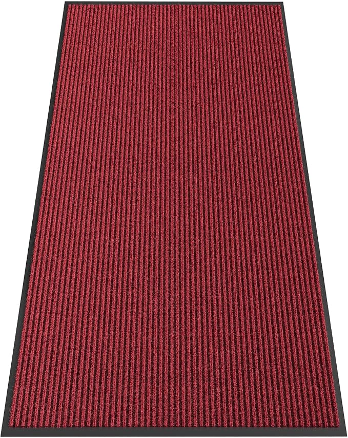 Indoor Outdoor Door Mat, 6' x 3' Doormat for Entryway, Rubber Backing Non Slip Front Door Mat Outside Entrance, Super Absorbent Commercial Floor Mat for Home Office, Red