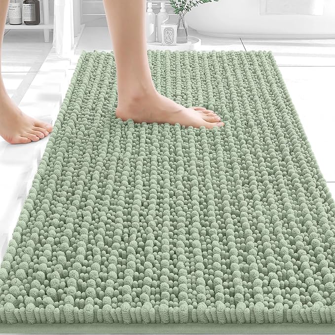 OLANLY Bathroom Rug Mat 30x20, Thick Soft and Absorbent Chenille Bath Mat, Non-Slip Rubber Backing, Machine Washable Quick Dry Bath Rugs for Tub Shower Floor, Home Decor Accessories, Sage Green