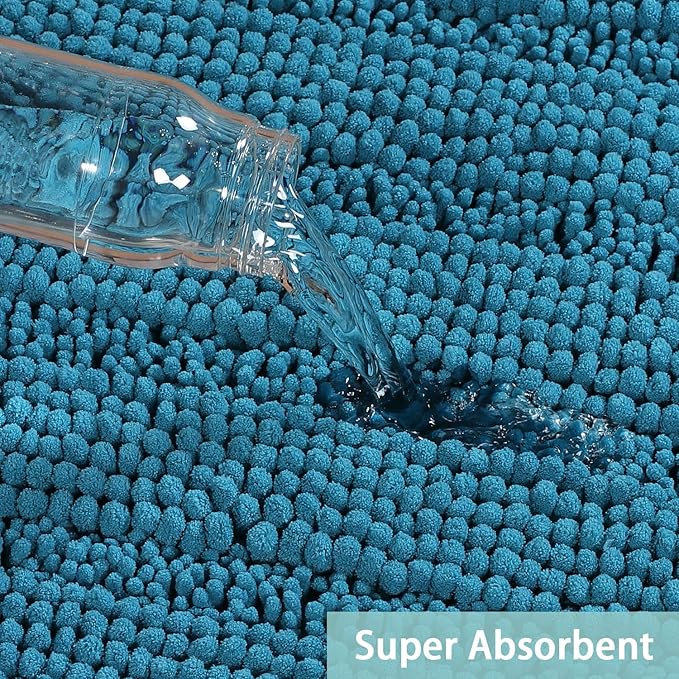 Turquoize Chenille Bath Rugs Shaggy Bathroom Rugs Non Slip Bath Rugs for Bathroom 20 x 32 and 17 x 24 Turquise Bath Rug Extra Soft and Absorbent Area Rug, (20" x 32" and 17" x 24"), Turquise