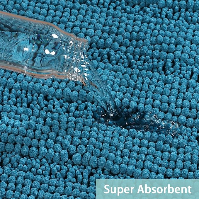 Turquoize Non-Slip Bath Mat Oversize Bathroom Rug Shag Shower Mat Ultra Soft & Water Absorbent Bath Rug for Bathroom/Kitchen Washable Rug, Perfect for Doormats, Tub, Size 59" X 20", Turquoise Blue