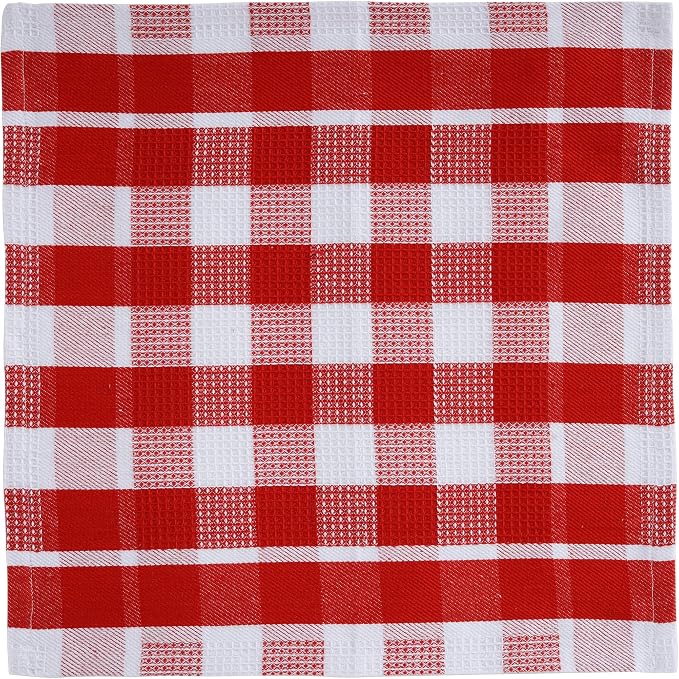LANE LINEN 100% Cotton Kitchen Dish Cloths, Ultra Soft Absorbent Quick Drying Dish Towels, Multiweave Wash Cloths Dish Towel Sets, 13x13 Inches, 12 Pack - Red