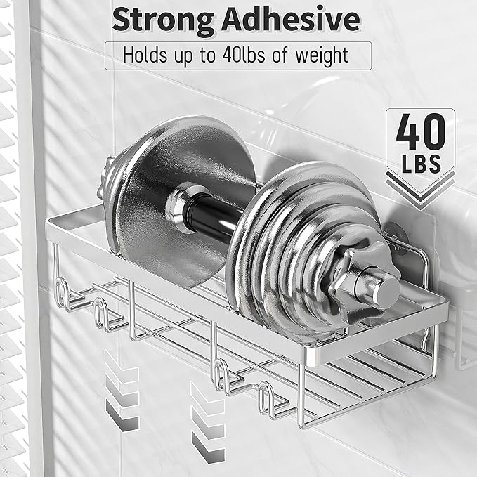 Liuoud 5 Pack Shower Caddy Organizer Rack Shelf for Inside Shower, Self Adhesive Bathroom Wall Storage Basket Rustproof Stainless Steel Large Capacity Shampoo Holder, Silver