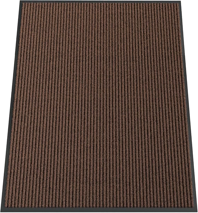 Indoor Outdoor Door Mat, 4' x 3' Doormat for Entryway, Rubber Backing Non Slip Front Door Mat Outside Entrance, Super Absorbent Commercial Floor Mat for Home Office, Brown