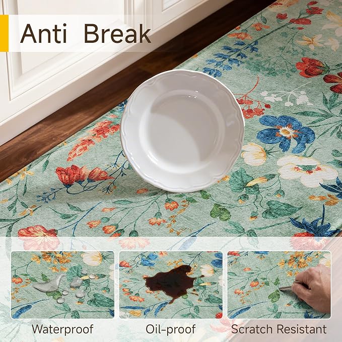 PureCozy Kitchen Mats 2PCS Anti Fatigue Cushioned Mat Non Slip Floral Boho Kitchen Mats for Floor Waterproof Comfort Standing Green Rug for Sink Laundry Office Desk 17.3"x47"+17.3"x30"