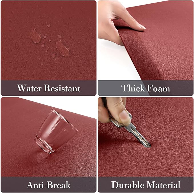 HappyTrends 2 PCS Kitchen Mat Cushioned Anti-Fatigue Floor Mat, Heavy Duty Ergonomic Comfort Foam Standing Mat, Waterproof Non-Slip Kitchen Rugs for Home, Office(17.3"x39"+17.3"x39",Red)