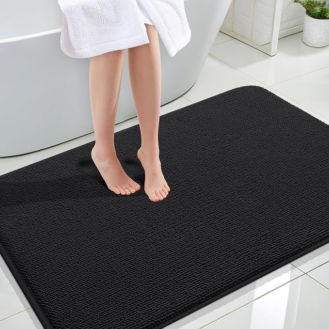OLANLY Thick Memory Foam Large Bathroom Rugs 47x32, Extra Soft Absorbent Bath Rug, Quick Dry Bath Mats, Non-Slip, Machine Washable Carpet for Bathroom, Tub and Shower, Home Decor Accessories, Black