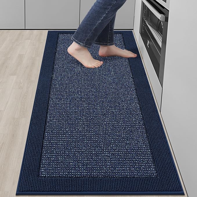 BEQHAUSE Kitchen Runner Rugs 24"x60", Kitchen Rugs Non-Slip Kitchen Mats for Floor, Absorbent and Stain Resistant Kitchen Mats, Machine Washable Rug for Kitchen, Hallway, Laundry & Sink, Blue
