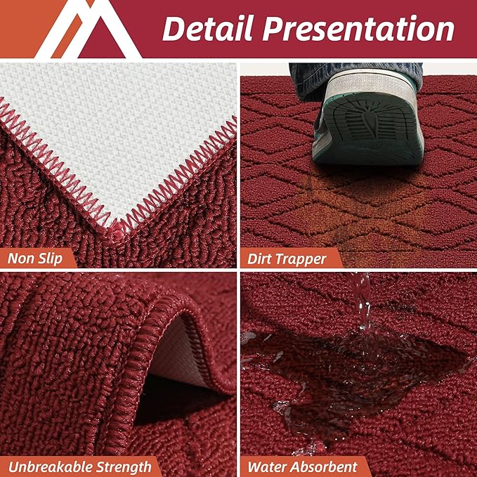 COSY HOMEER 60x24Inch/35X24Inch Kitchen Rugs Sets Non-Slip Washable Kitchen Mats for Floor Polypropylene Absorbent Kitchen Runner for Kitchen Sink Hallway Entryway(Red)