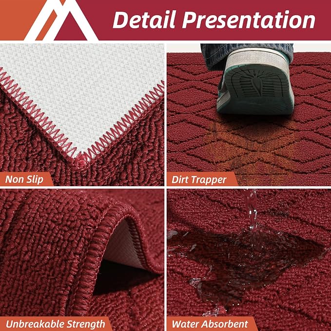 COSY HOMEER-Kitchen-Rugs-Non-Slip-Washable 24"x60" Absorbent Kitchen Runner Rugs Polypropylene Kitchen Mats for Floor,Sink Mat,Hallway,Laundry,Red