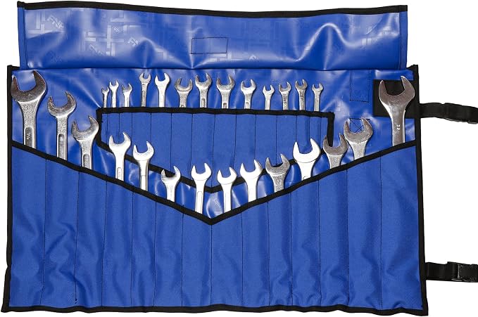 BULL TOOLS Tool Roll Organizer with 28 Pockets for Wrenches, Metric & SAE Durable Ballistic Polyester Oxford Canvas, Roll-Up Tool Pouch for Mechanics, DIYers, & Electricians (Tools Not Included)