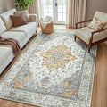 RELEANY Area Rugs 5'x8' Washable Non-Slip, Floral Vintage Distress Medallion Carpet for Living Room Bedroom Dining Room, Beige Carbon Grey Orange
