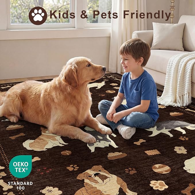 DUKINO 2x6 Washable Runner Rug for Hallway, Non Slip Animal Dog Kitchen Rug with Low Pile Design, Ultra Soft & Stain Resistant Indoor Carpert Runner for Entryway, Bedroom, Laundry, Bathroom, Brown