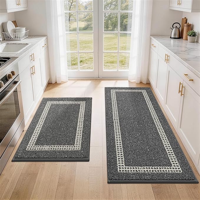 COSY HOMEER Kitchen Rugs Non-Slip 20x30/20x48 Inch Thick Polypropylene Standing Mat for Home Machine Washable, Black