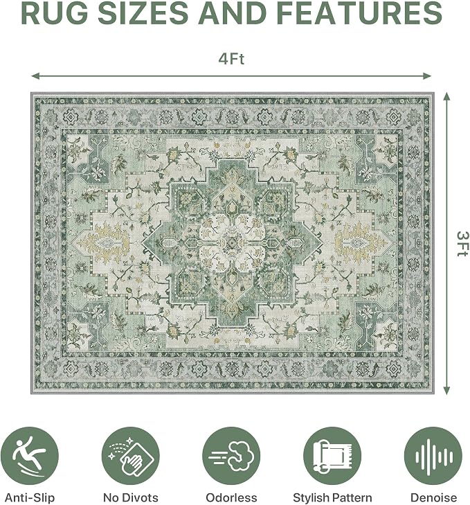 36"x48" Office Chair Mat for Hardwood Tile Floor, Under Desk Carpet Protector for Rolling Computer Chair Mat, Machine Washable Area Rug, Anti-Slip 1/5" Thick Low Pile Thin Vinyl Floor Mat, Green