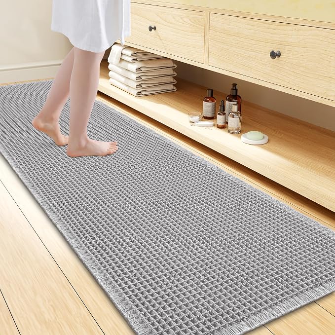 Smiry Waffle Bath Mat 72x24, Extra Soft Absorbent Bathroom Rugs, Non Slip Machine Washable Quick Dry Bath Rugs for Bathroom Floor, Tub, Shower, Home Decor Accessories, Light Grey