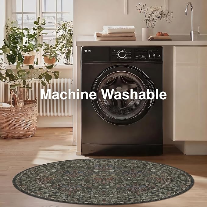 60"x60" Office Chair Mat for Hardwood Tile Floor, Under Desk Carpet Protector for Rolling Computer Chair Mat, Machine Washable Round Area Rug, Anti-Slip 1/5" Thick Low Pile Thin Floor Mat, Moss Green