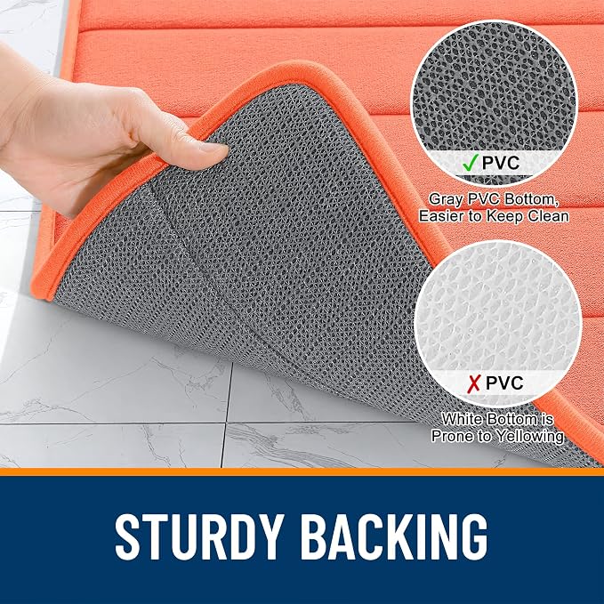 OLANLY Memory Foam Bath Mat 32x20, Super Soft Absorbent Bathroom Rugs, Quick Dry, Machine Washable Shower Floor Rugs, Bathmat Carpet, Bathroom Home Decor Accessories, Coral