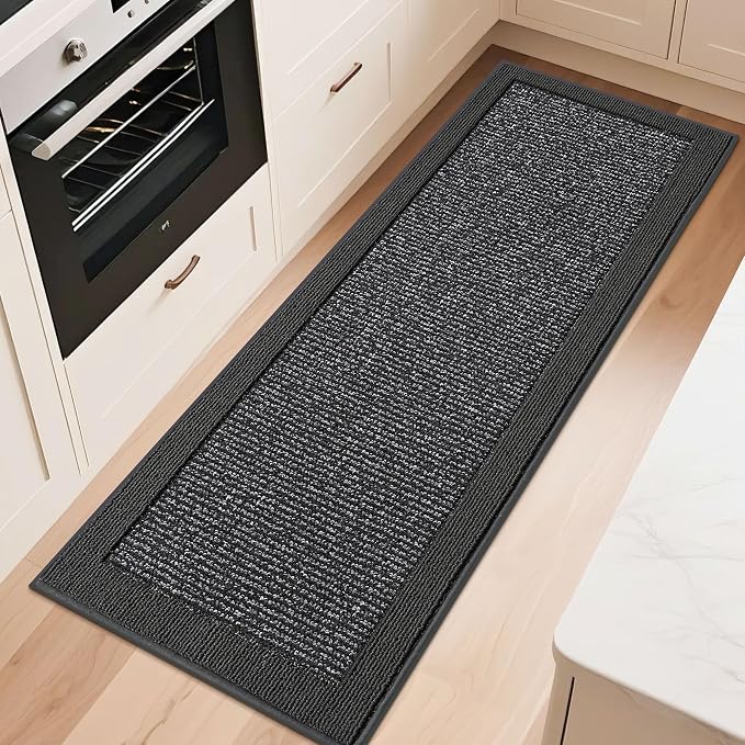 BEQHAUSE Kitchen Runner Rugs 24"x60", Kitchen Rugs Non-Slip Kitchen Mats for Floor, Absorbent and Stain Resistant Kitchen Mats, Machine Washable Rug for Kitchen, Hallway, Laundry & Sink, Charcoal