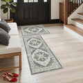 Madane 2-Piece Kitchen Runner Rug Set, Small Area Rug Non-Slip Vintage Door Mat Indoor Entrance, Low Pile Floor Carpet for Inside Front Door Bedroom Entryway Entry Laundry (2x3+2x4, Black)