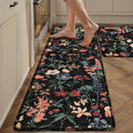 PureCozy Kitchen Mats 2PCS Anti Fatigue Cushioned Mat Non Slip Floral Boho Kitchen Mats for Floor Waterproof Comfort Standing Black Rug for Sink Laundry Office Desk 17.3"x59"+17.3"x30"