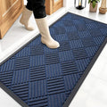 OLANLY Front Door Mat Outside Entrance 47x23, Absorbent, Heavy Duty Sturdy Natural Rubber Doormat Indoor Outdoor, Stain Fade Resistant, Non-Slip Low Profile Floor Mat for Entryway, Navy Blue Diamond