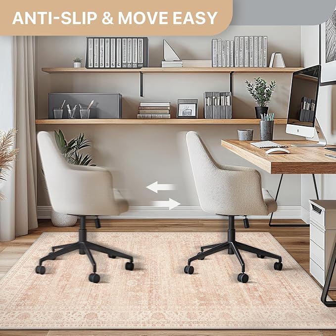 36"x48" Office Chair Mat for Hardwood Tile Floor, Under Desk Carpet Protector for Rolling Computer Chair Mat, Machine Washable Area Rug, Anti-Slip 1/5" Thick Low Pile Thin Vinyl Floor Mat, Dusty Pink