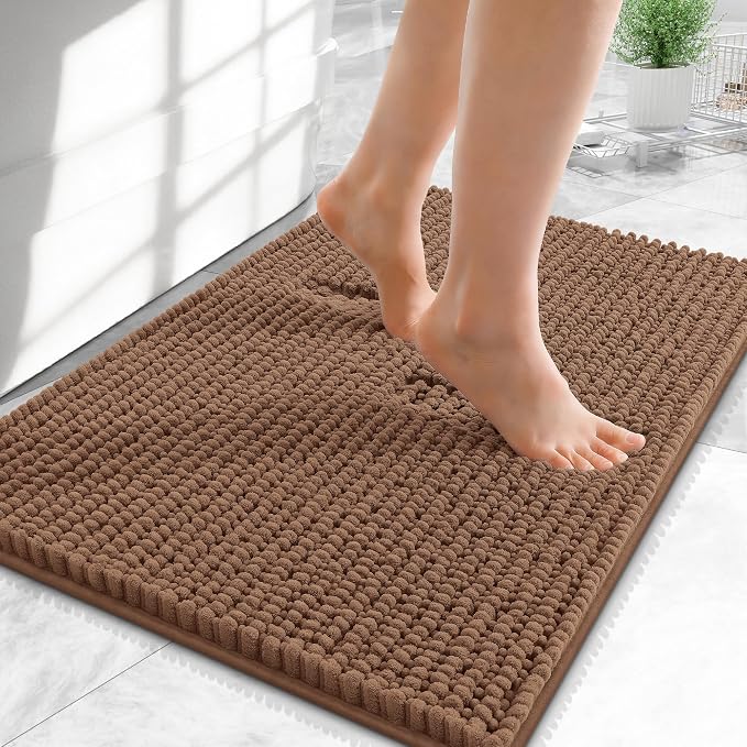 OLANLY Thick Small Bathroom Rugs 24x16, Extra Soft Absorbent Chenille Bath Rugs, Rubber Backing, Machine Wash Dry, Bath Mats for Bathroom Floor, Tub and Shower, Home Decor Accessories, Mocha
