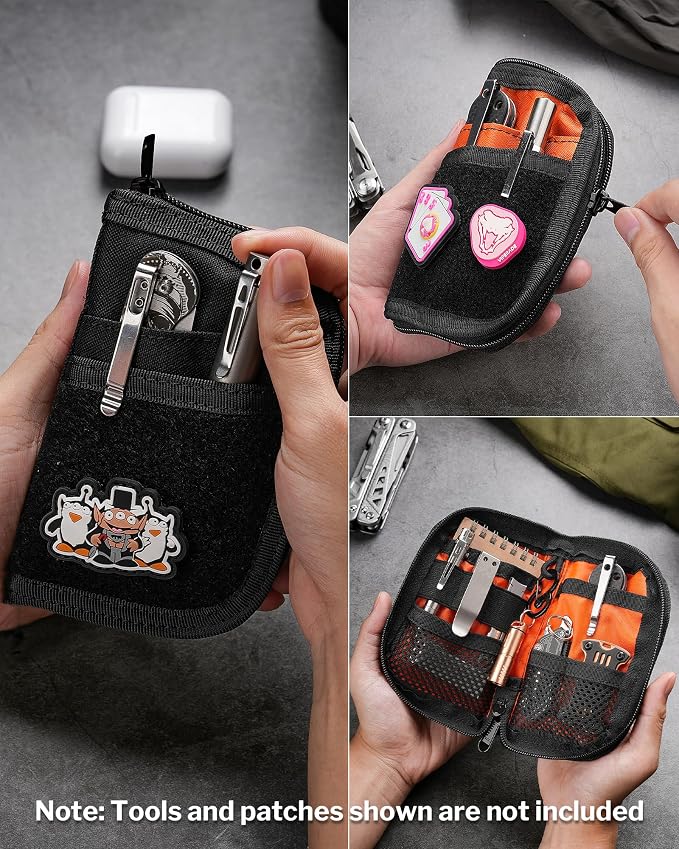 VIPERADE VE10 EDC Pouch Small Pocket Tool Pouch with 10 Compartments, Men's Pocket Organizer for Multitools, EDC Organizer with Patches Area for DIY (Black Gray Camo)
