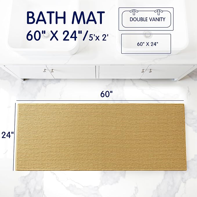 SUBRTEX Bathroom Rugs Chenille Bath Rug, Soft Short Plush Bath Mat, Water Absorbent Shower Mat, Quick Dry Machine Washable(Yellow, 24" x 60")