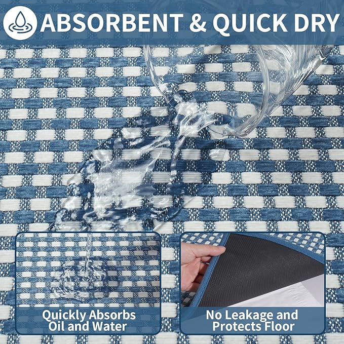 YDKGL Long Kitchen Runner Rugs Kitchen Mat Non Slip Washable, Super Absorbent Soft Chenille Braided Kitchen Mats for Floor, Rubber Backing Kitchen Floor Sink Standing Mat, Easy Clean, Blue 17"x71"