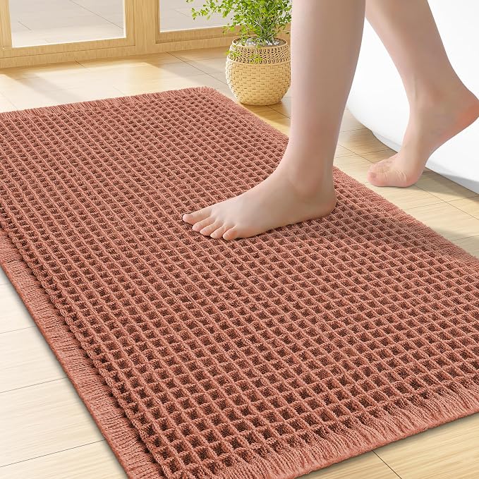 Smiry Waffle Bath Mat 24x16, Extra Soft Absorbent Bathroom Rugs, Non Slip Machine Washable Quick Dry Bath Rugs for Bathroom Floor, Tub, Shower, Home Decor Accessories, Orange