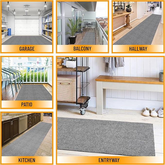 Ottomanson 2'7" x 5' Mud Mat Area Rug Scraper Carpet - Non-Slip, Dirt Trapping for Indoor & Outdoor Use - Ideal for Entryway, Garage, Kitchen, Patio & High-Traffic Areas, Gray
