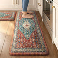 Collive Boho Kitchen Mats 2PCS, Cushioned Kitchen Mat for Floor Anti Fatigue Waterproof Kitchens Rugs Set of 2, Non Skid Comfort Standing Rug for Office, Sink, Laundry, 17.3"x29"+17.3"x47"
