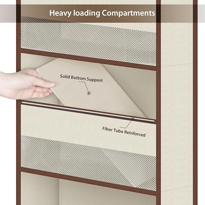 Univivi 5-Shelf Fabric Door Storage Over Door Hanging Organizer with 4 Large Pockets and 3 Small PVC Pockets Nursery Closet Cabinet Wall Mount Hanging Storage Organizers for Baby Nursery (Beige)