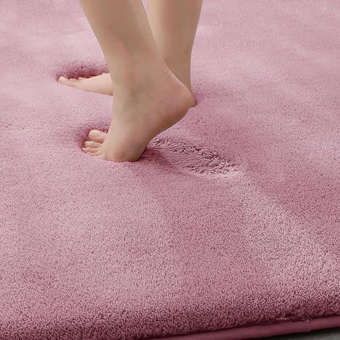 MINIDEAR Toilet Rugs 24x20 - U Shaped Pink Thick Memory Foam Contour Rugs,Ultra Soft & Plush Fluffy, Non-Slip, Quick Dry, Absorbent Washable Floor Microfiber Mat for Home Decor Accessories