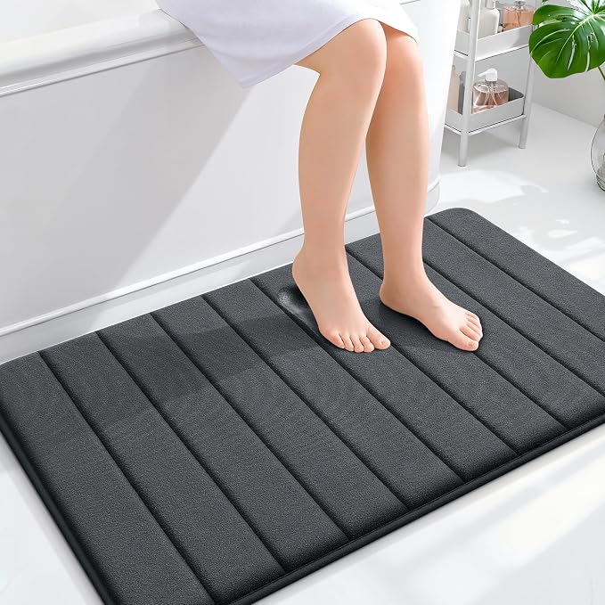 OLANLY Memory Foam Bath Mat 40x24, Super Soft Absorbent Bathroom Rugs, Quick Dry, Machine Washable Shower Floor Rugs, Bathmat Carpet, Bathroom Home Decor Accessories, Dark Gray