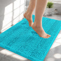 OLANLY Thick Small Bathroom Rugs 24x16, Extra Soft Absorbent Chenille Striped Bath Rugs, Rubber Backing, Machine Wash, Bath Mats for Bathroom Floor, Tub and Shower, Home Decor Accessories, Aqua Sky