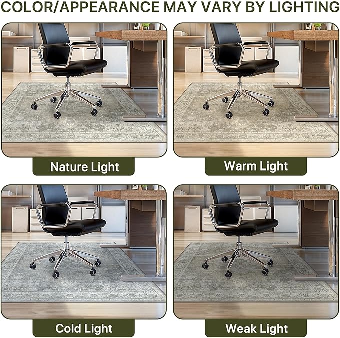 48"x72" Office Chair Mat for Hardwood Tile Floor, Under Desk Carpet Protector for Rolling Computer Chair Mat, Machine Washable Area Rug, Anti-Slip 1/5" Thick Low Pile Thin Vinyl Floor Mat, Trench