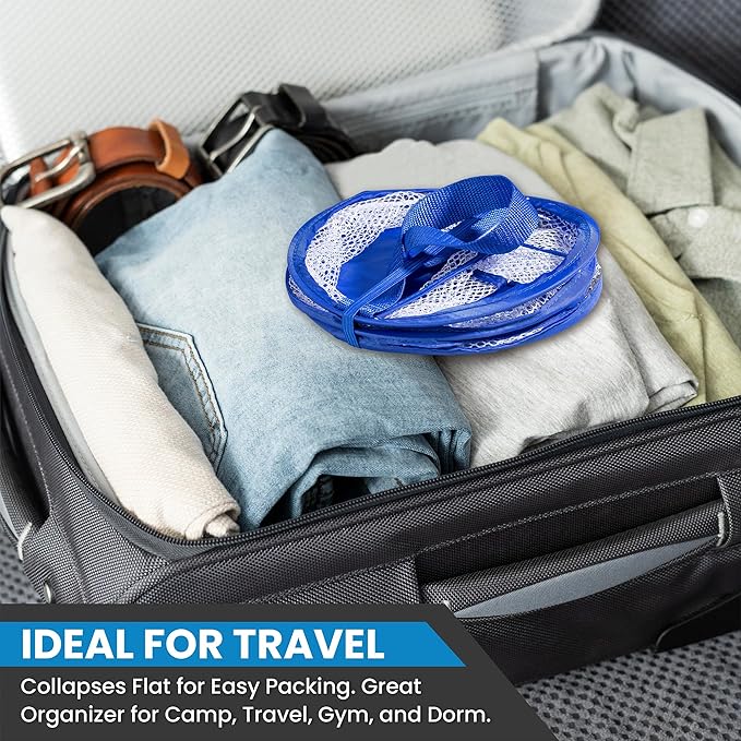 Handy Laundry Foldable Shower Caddy - Collapsible, Portable, Drainage Hole, Carry Handle, Large Compartments. Great Organizer for Camp, Travel, Gym, and Dorm (Blue)