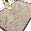 OLANLY Front Door Mat Outside Entrance 47x32, Absorbent, Heavy Duty Sturdy Natural Rubber Doormat Indoor Outdoor, Non-Slip, Stain and Fade Resistant, Low Profile Floor Mat for Entryway, Latte White