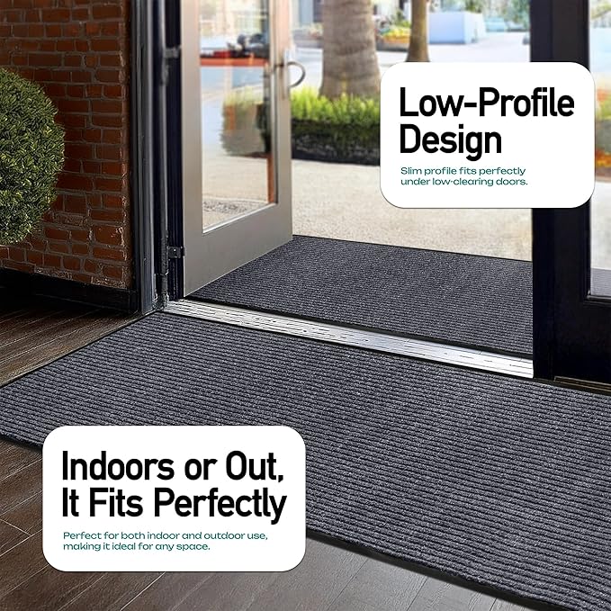 MaxMat® Commercial Entryway Mat - Large Rubber Heavy Duty Doormat, Indoor/Outdoor, Easy Clean, Waterproof Floor Mat (4 x 10 Feet, Grey, MXM-RIB0410GY)