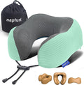 napfun Neck Pillow for Traveling, Upgraded Travel Neck Pillow for Airplane 100% Pure Memory Foam Travel Pillow for Flight Headrest Sleep, Portable Plane Accessories, Turquoise